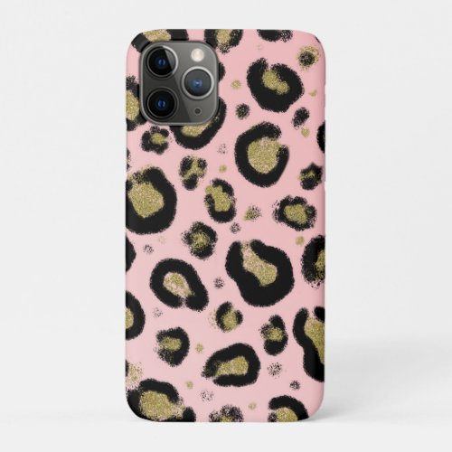 Pink Gold Glitter  Black Leopard Cheetah Print iPhone 11 Pro Case