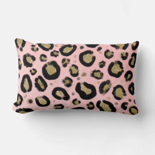 Pink Gold Glitter  Black Leopard Cheetah Print Lumbar Pillow