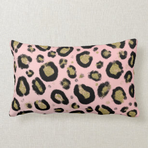 Pink Gold Glitter & Black Leopard Cheetah Print Lumbar Pillow