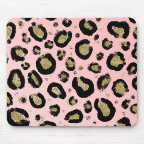 Pink Gold Glitter  Black Leopard Cheetah Print Mouse Pad