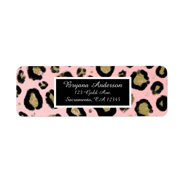 Pink Gold Glitter & Black Leopard Sweet 16 Party Label (Front)