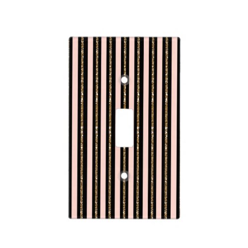 Pink Gold Glitter  Black Stripes Birthday Party Light Switch Cover