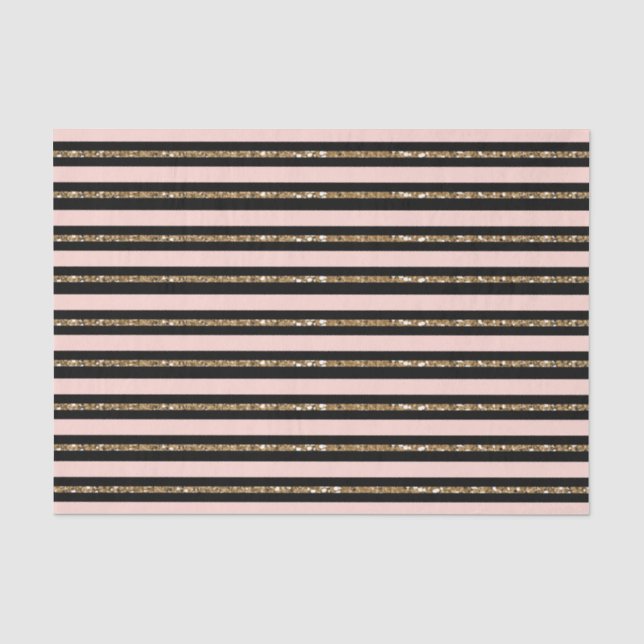 Pink Gold Glitter & Black Stripes Birthday Party Tissue Paper (Front)