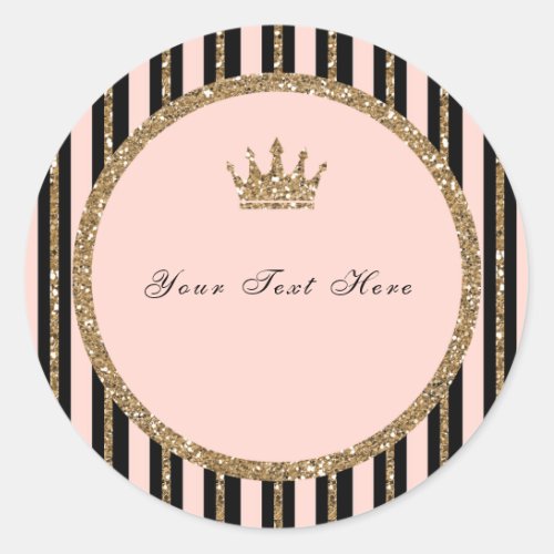 Pink Gold Glitter  Black Sweet 16 Princess Crown Classic Round Sticker