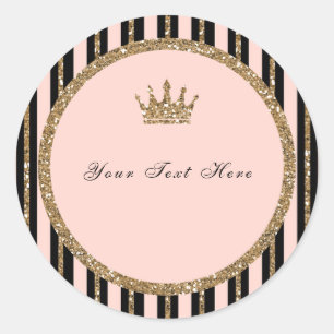 Pink Gold Glitter & Black Sweet 16 Princess Crown Classic Round Sticker