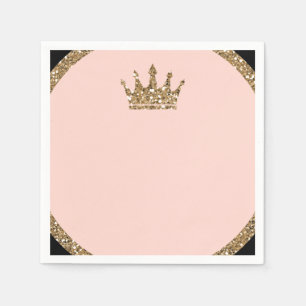 Pink Gold Glitter & Black Sweet 16 Princess Crown Napkins