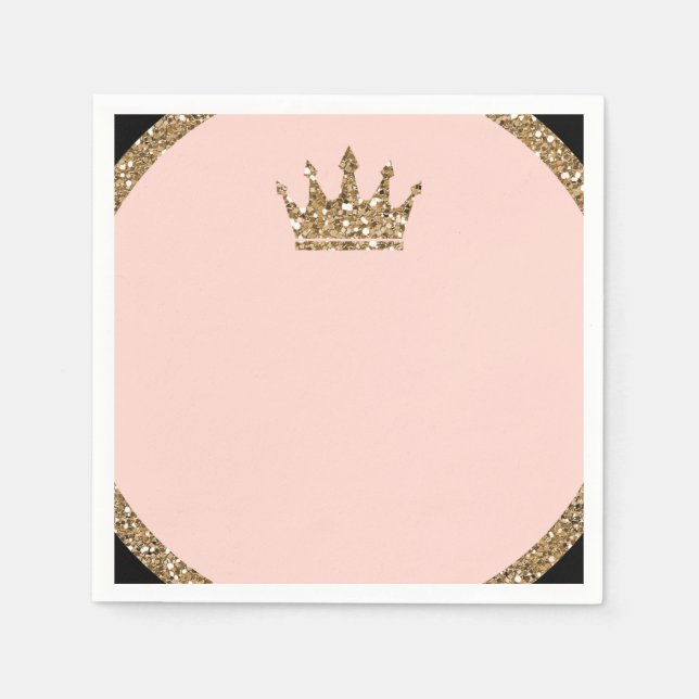 Pink Gold Glitter & Black Sweet 16 Princess Crown Napkins (Front)