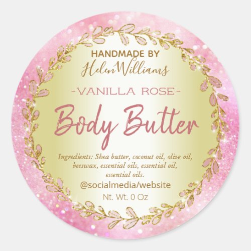 Pink Gold Glitter Body Butter Labels