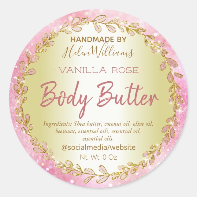 Pink Gold Glitter Body Butter Labels (Front)