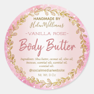 Pink Gold Glitter Body Butter Labels