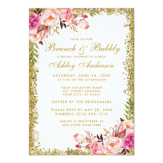 Pink Gold Glitter Bridal Shower Brunch Invite