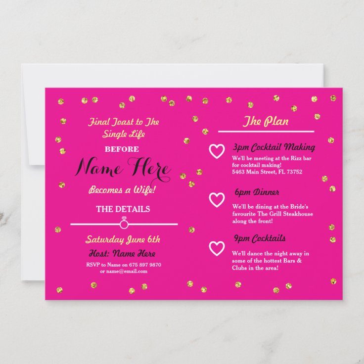 Pink Gold Glitter Bridal Shower Itinerary Invite Zazzle