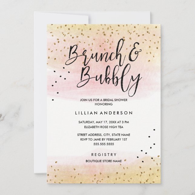 Pink Gold Glitter Brunch and Bubbly Bridal Shower Invitation (Front)