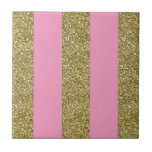 Pink & Gold Glitter Ceramic Tile<br><div class="desc">custom tile</div>