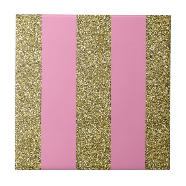 Pink & Gold Glitter Ceramic Tile (Front)