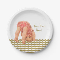 Pink Gold Glitter Chevron Baby Shower Paper Plates