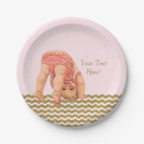 Pink Gold Glitter Chevron Baby Shower Paper Plates