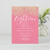Pink Gold Glitter Confetti 18th birthday party Invitation (Standing Front)
