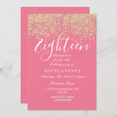 Pink Gold Glitter Confetti 18th birthday party Invitation (Front/Back)