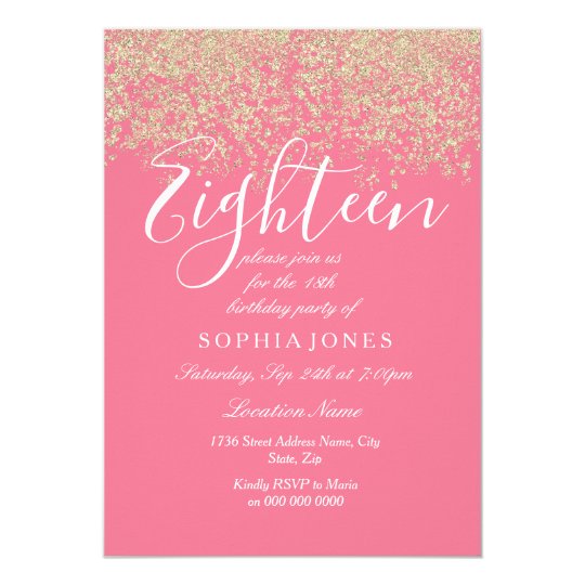 Pink Gold Glitter Confetti 18th birthday party Invitation | Zazzle.com