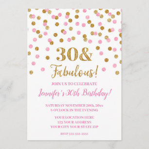 Pink Gold Glitter Confetti 30 and Fabulous Invitation