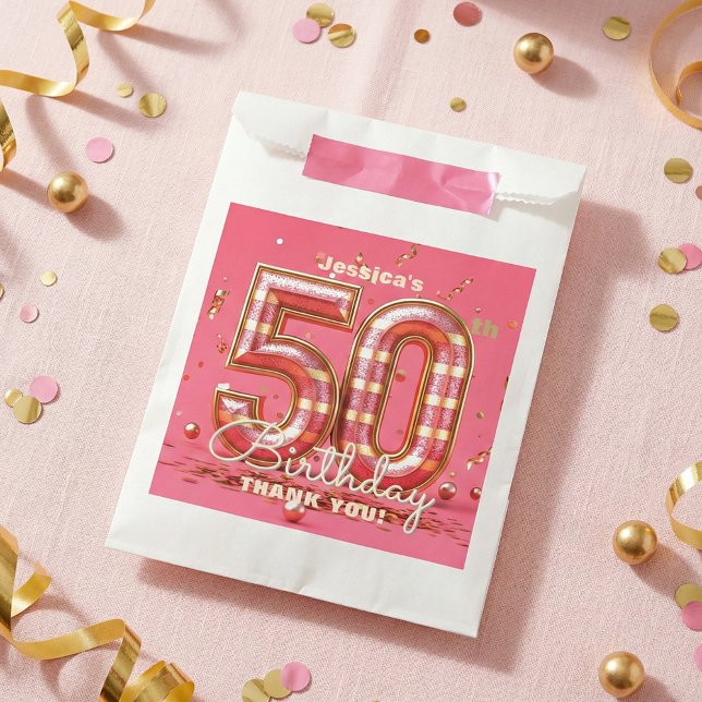 Pink Gold Glitter Confetti 50th Birthday Party Favor Bag (Creator Uploaded)
