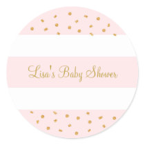Pink & Gold Glitter Confetti Baby Shower Classic Round Sticker