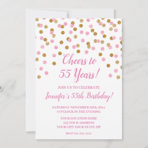 Pink Gold Glitter Confetti Custom Birthday Invitation