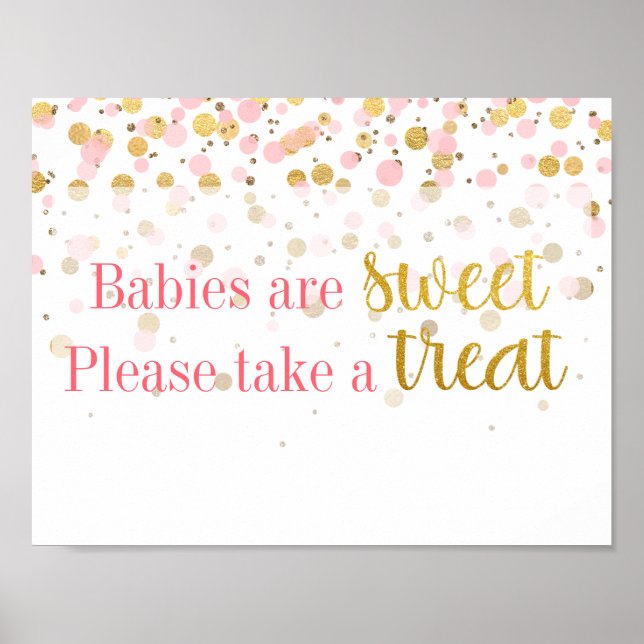 Pink Gold Glitter Confetti Dessert Treats Sign (Front)