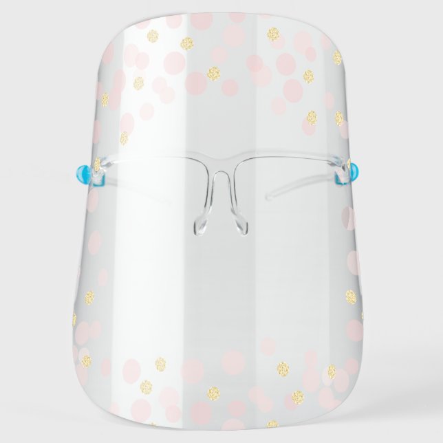 Pink Gold Glitter Confetti Dots Girl or Teacher Face Shield (Front)