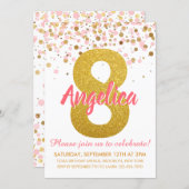 Pink Gold Glitter Confetti Girl Eighth Birthday Invitation (Front/Back)