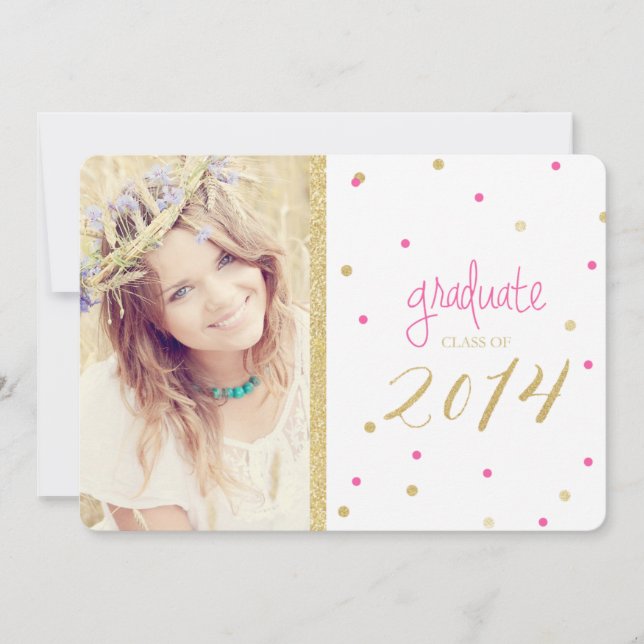 Pink & Gold Glitter Confetti Graduation Invitation (Front)