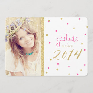 Pink & Gold Glitter Confetti Graduation Invitation