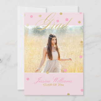 Pink & Gold Glitter Confetti Graduation Invitation