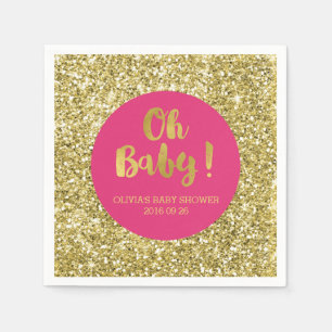 Pink Gold Glitter Confetti Oh Baby Baby Shower Napkins