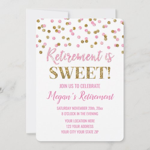 Pink Gold Glitter Confetti Retirement Party Invitation