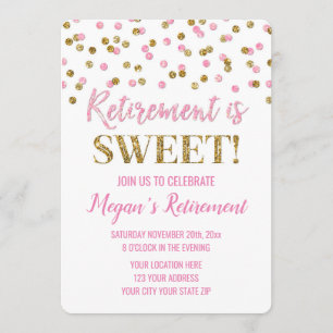 Pink Gold Glitter Confetti Retirement Party Invitation