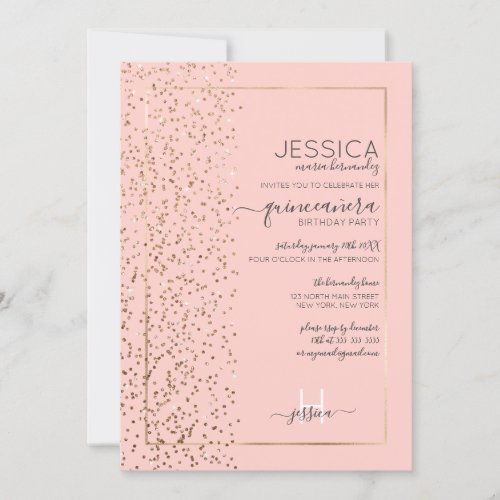 Pink Gold Glitter Confetti Side Quinceaera Invitation