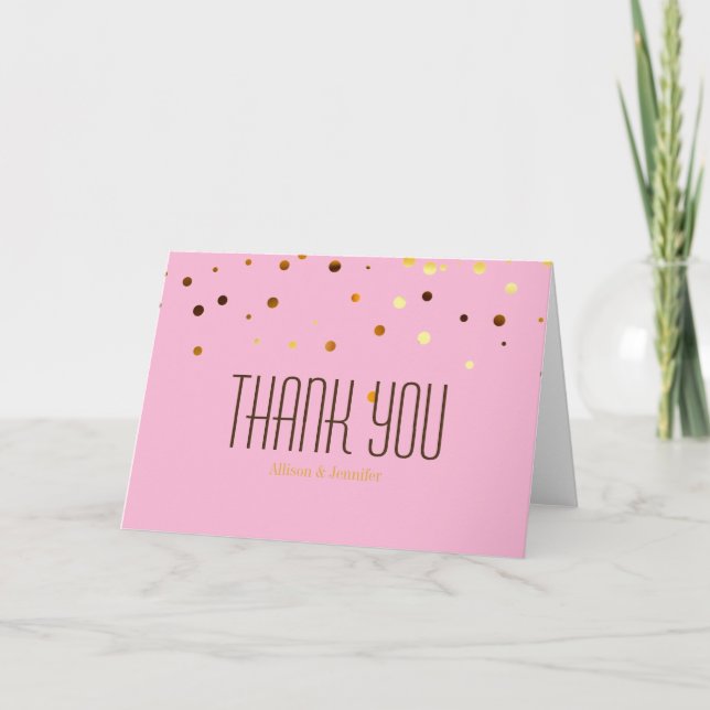 Pink Gold Glitter Confetti Sparkles Dots Thank You Card (Front)