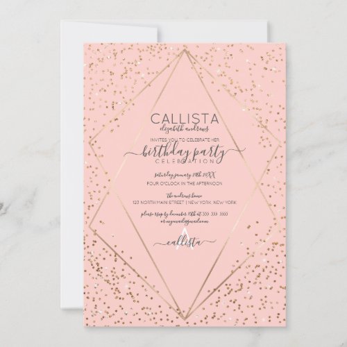 Pink Gold Glitter Confetti Terrarium Birthday Invitation