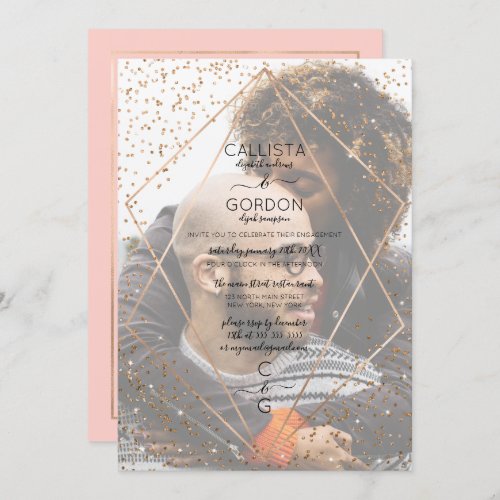 Pink Gold Glitter Confetti Terrarium Engagement Invitation
