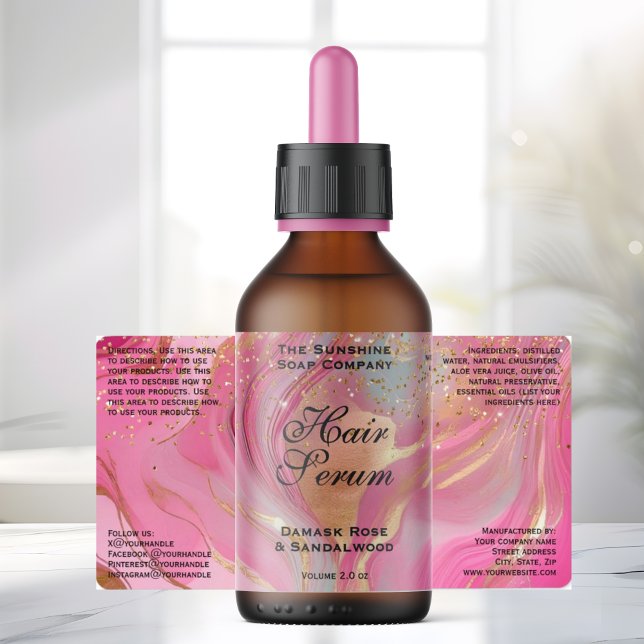 Pink Gold Glitter Cosmetics Dropper Bottle Label (Creator Uploaded)