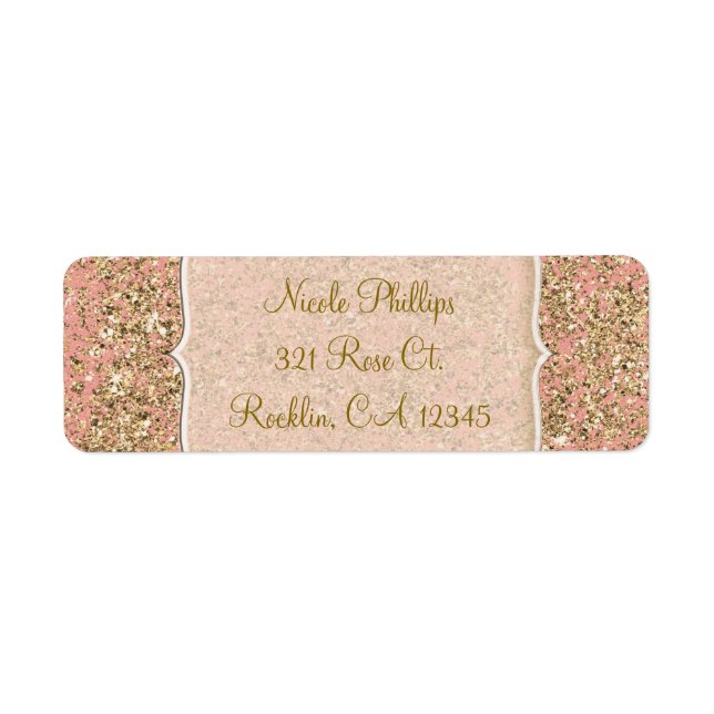 Pink & Gold Glitter Crystal Glam Party Invitation Label (Front)
