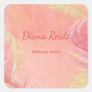 Pink gold glitter custom name square sticker