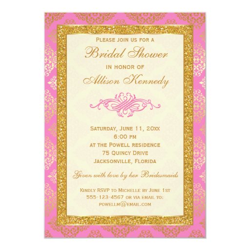 Pink And Gold Bridal Shower Invitations 8