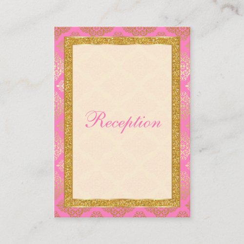 Pink Gold Glitter Damask Scroll Enclosure Card Business Cards