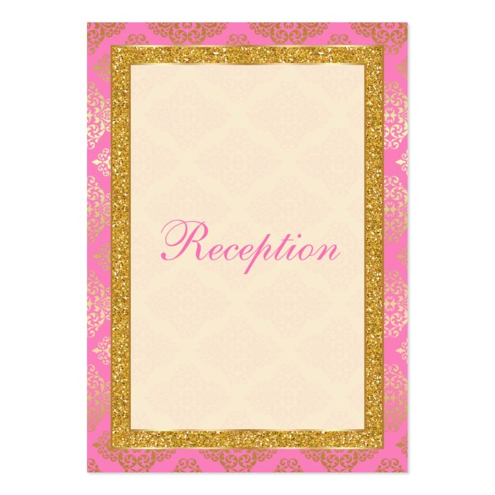 Pink Gold Glitter Damask Scroll Enclosure Card Business Cards