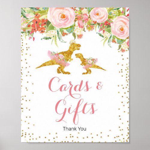 Pink Gold Glitter dino Cards and Gifts Sign