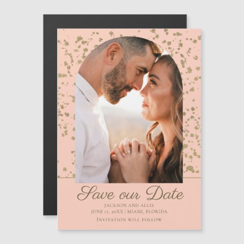 Pink Gold Glitter Dome Arch Photo Wedding Magnetic Invitation