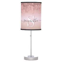 Pink Gold Glitter Drip Personalized Table Lamp